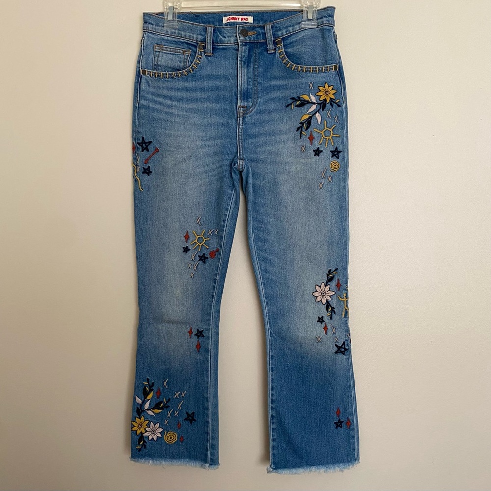 Johnny Was Blue Jeans with Floral Embroidery